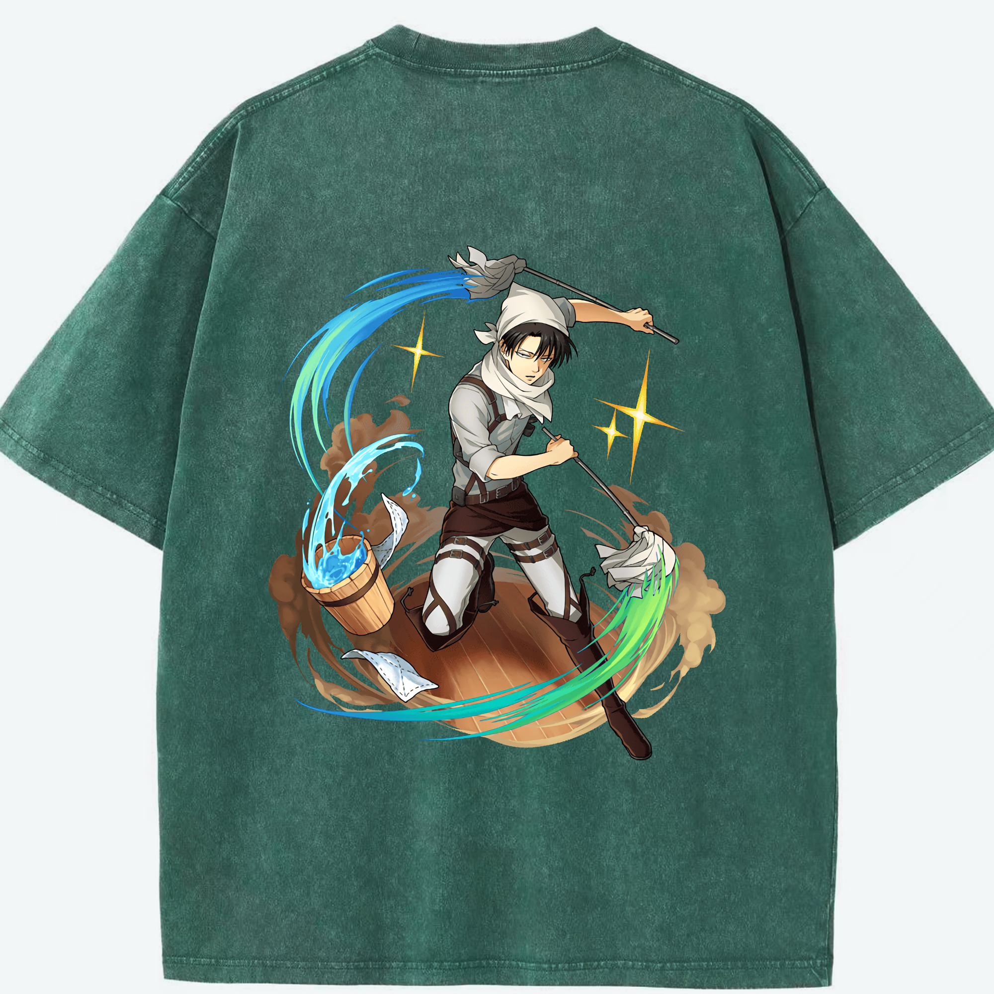 （画像用） 進撃の巨人 リヴァイ·アッカーマン Attack on Titan Levi Ackerman 綿100% ヴィンテージ風 半袖Tシャツ（背面プリント）
